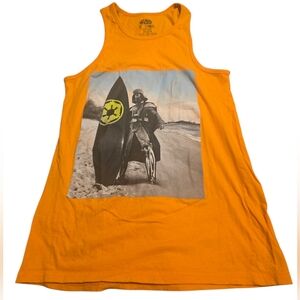 Star Wars Orange Darth Vader Surf Board Graphic Muscle Tank Top Size Small